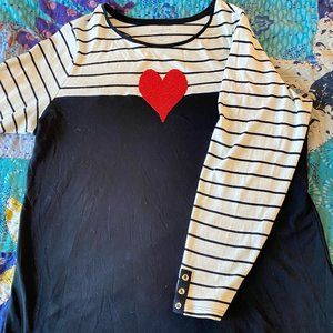 Striped Heart Black and White Long Sleeve Top